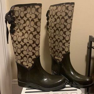 COACH SZ 7 TRISTEE Brown Lace Up Rain Boots Q1284/A7431 pre-owned very nice